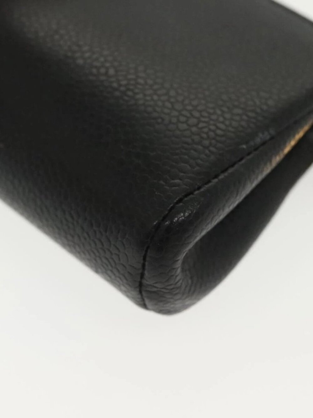 CHANEL Pouch Grained Calf Skin Black Gold CC Auth bs28771 - Picture 15 of 16